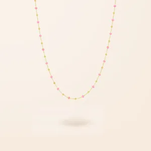 10K Gold Pink Enamel Bead Necklace