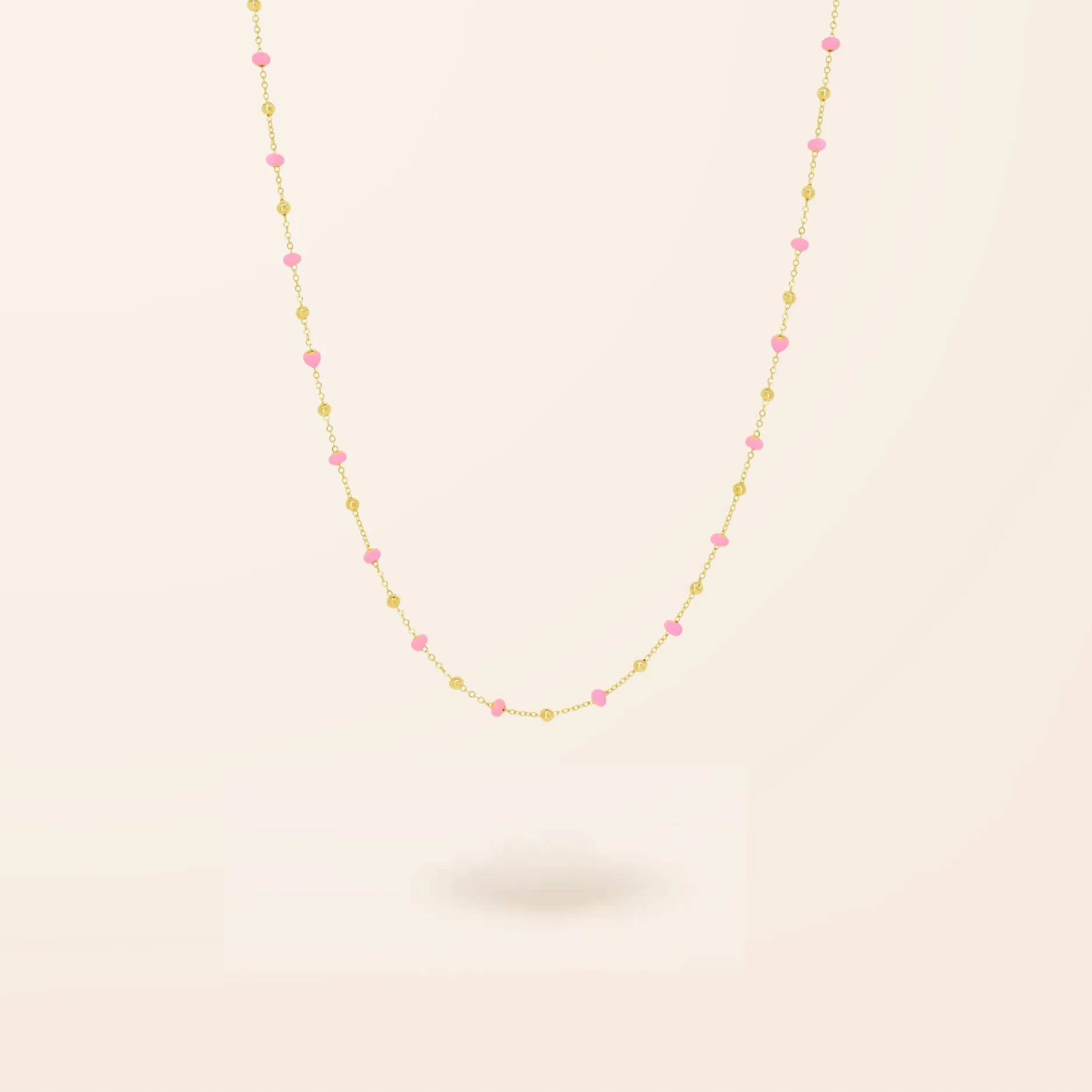 10K Gold Pink Enamel Bead Necklace