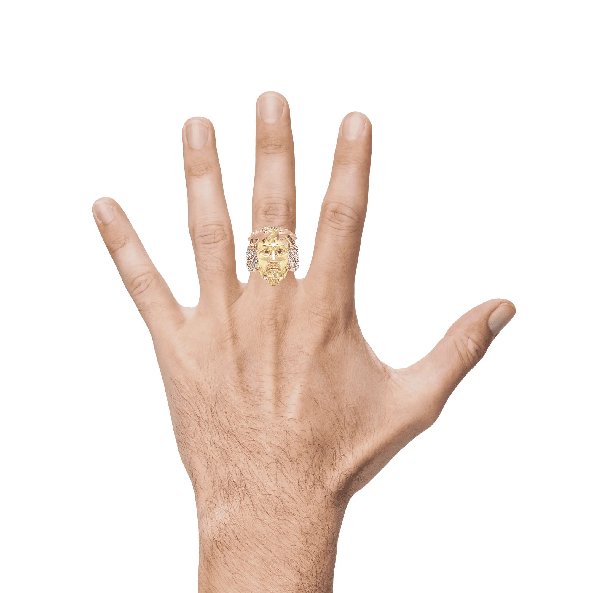 10K Gold Three Tone CZ Jesus Ring