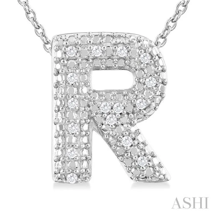 1/20 Ctw Bubble Accent Initial 'R' Round Cut Diamond Fashion Pendant With Chain in Sterling Silver