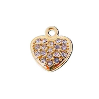 12mm Gold Plated with Clear Crystals Heart Charm