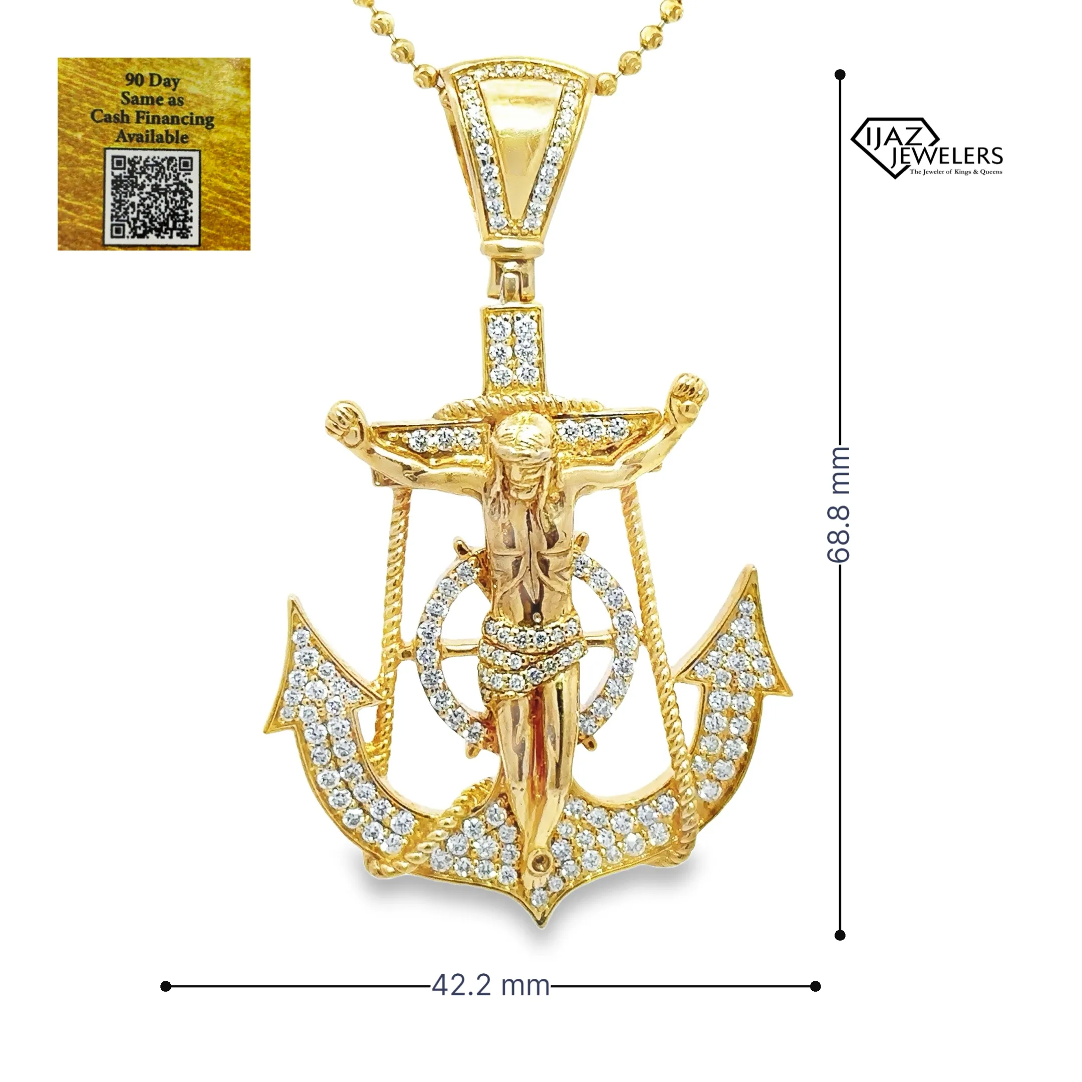 14K Gold 2.33 CTW Diamond Mariner Crucifix