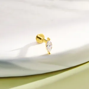 14K Solid Gold Marquise CZ Top Push Pin Conch Stud Jewelry