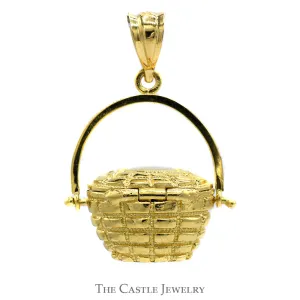 14k Yellow Gold Basket Charm Pendant