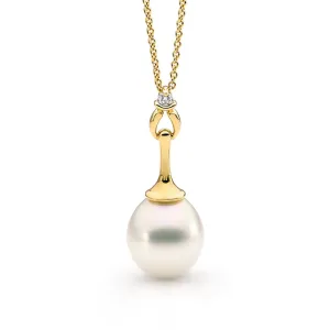 18ct White and Yellow Gold Pearl & Diamond Pendant