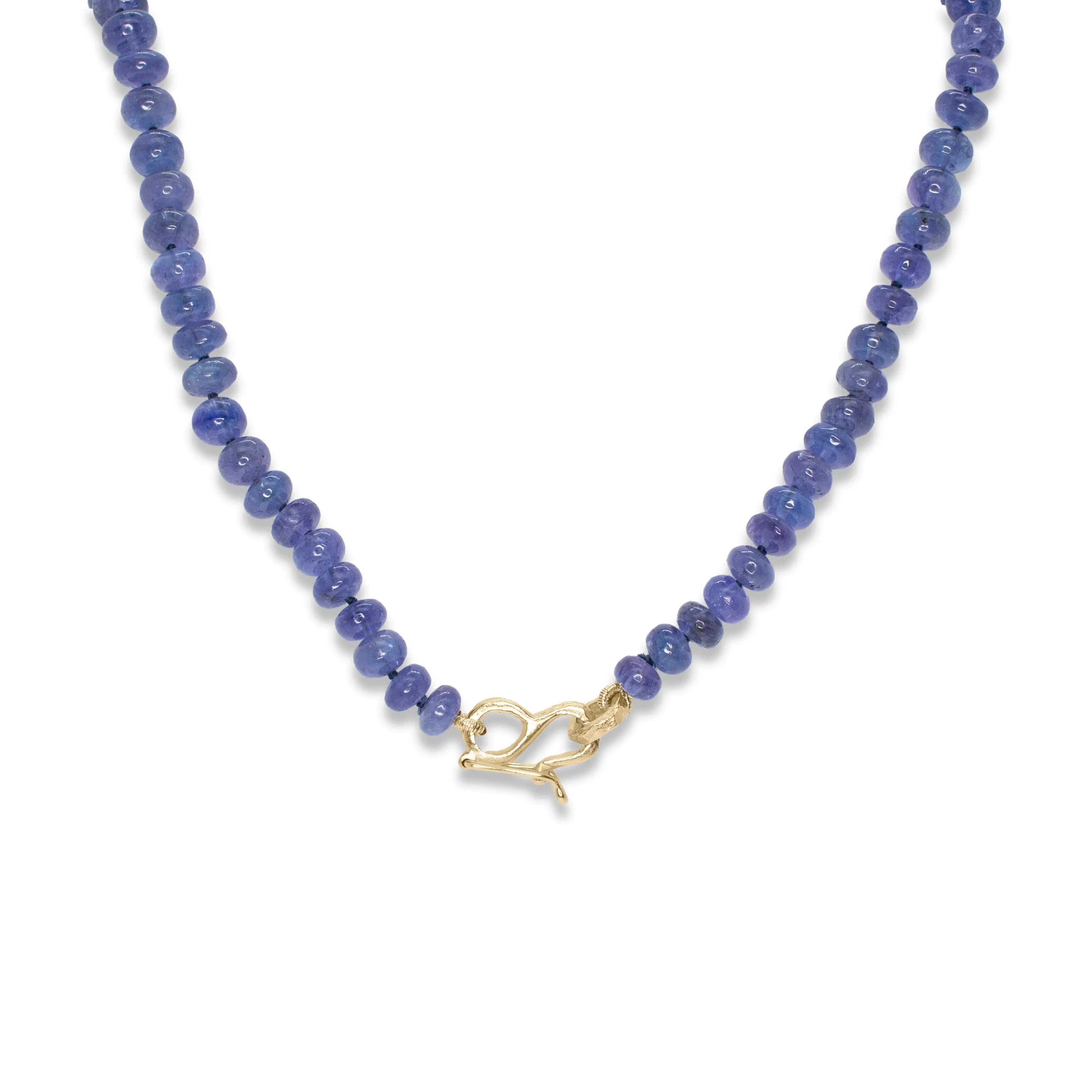 18K Carved Bead and Tanzanite Strand Necklace