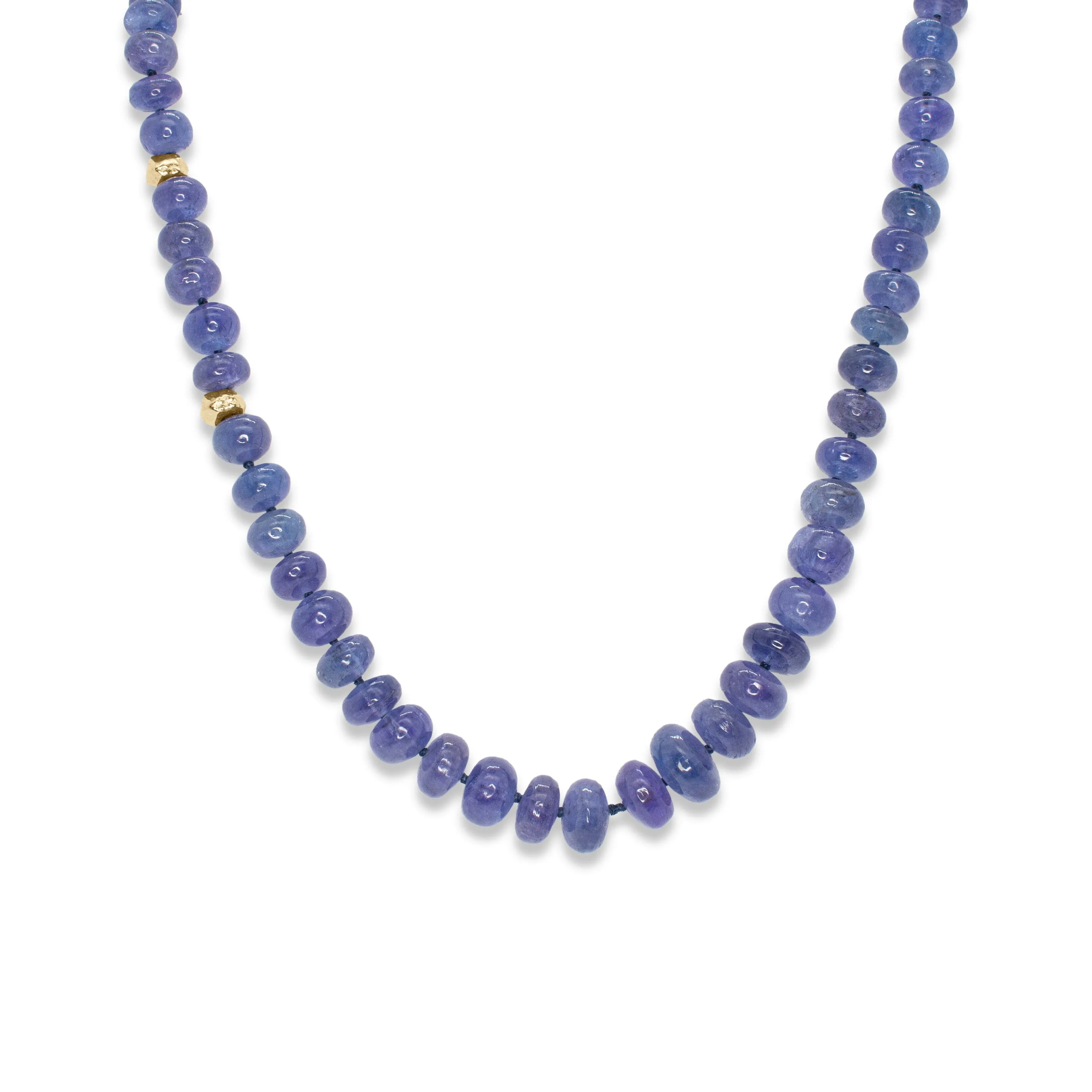 18K Carved Bead and Tanzanite Strand Necklace