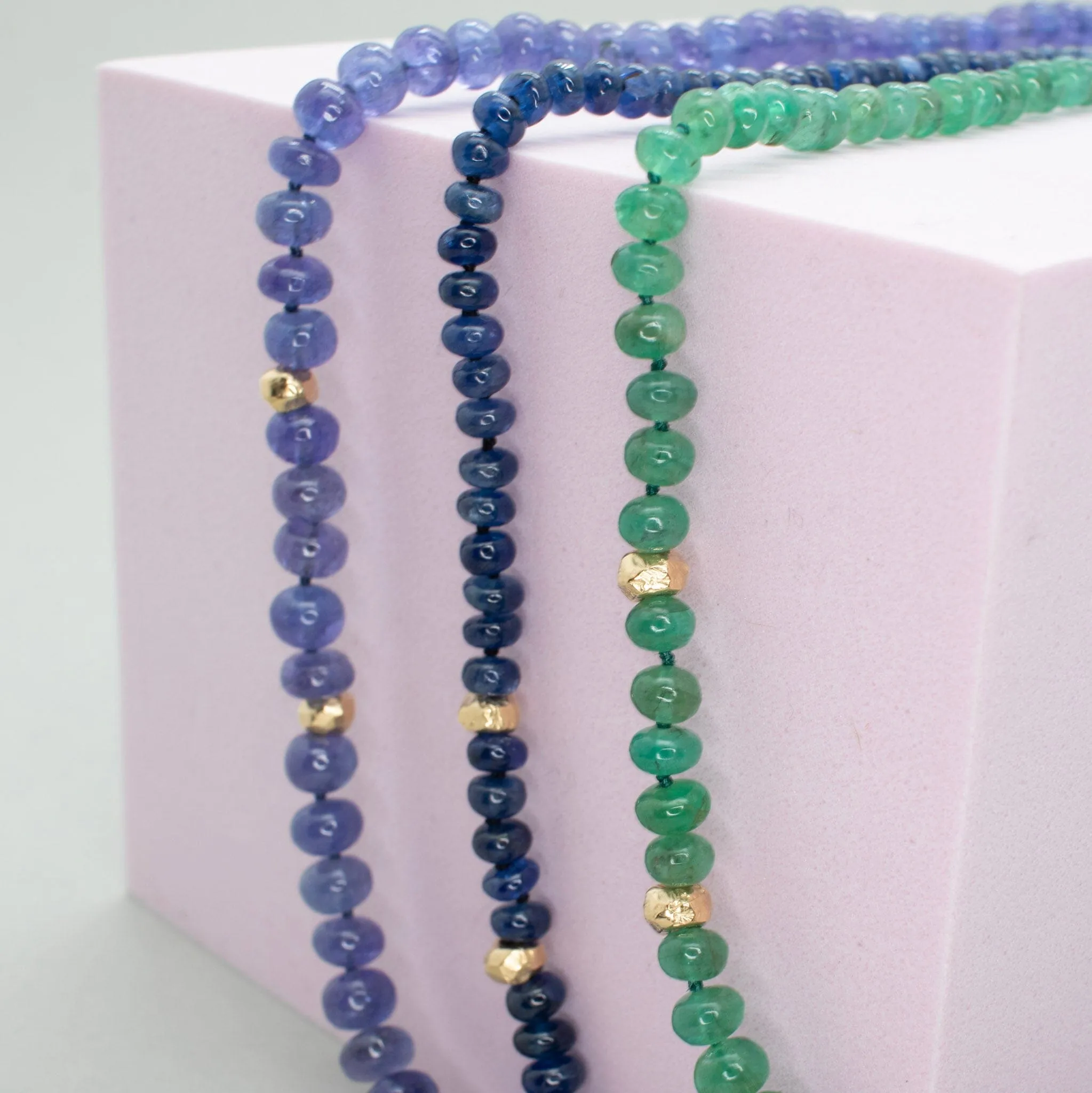 18K Carved Bead and Tanzanite Strand Necklace