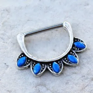 316L Stainless Steel Turquoise Tribal Nipple Clicker Ring