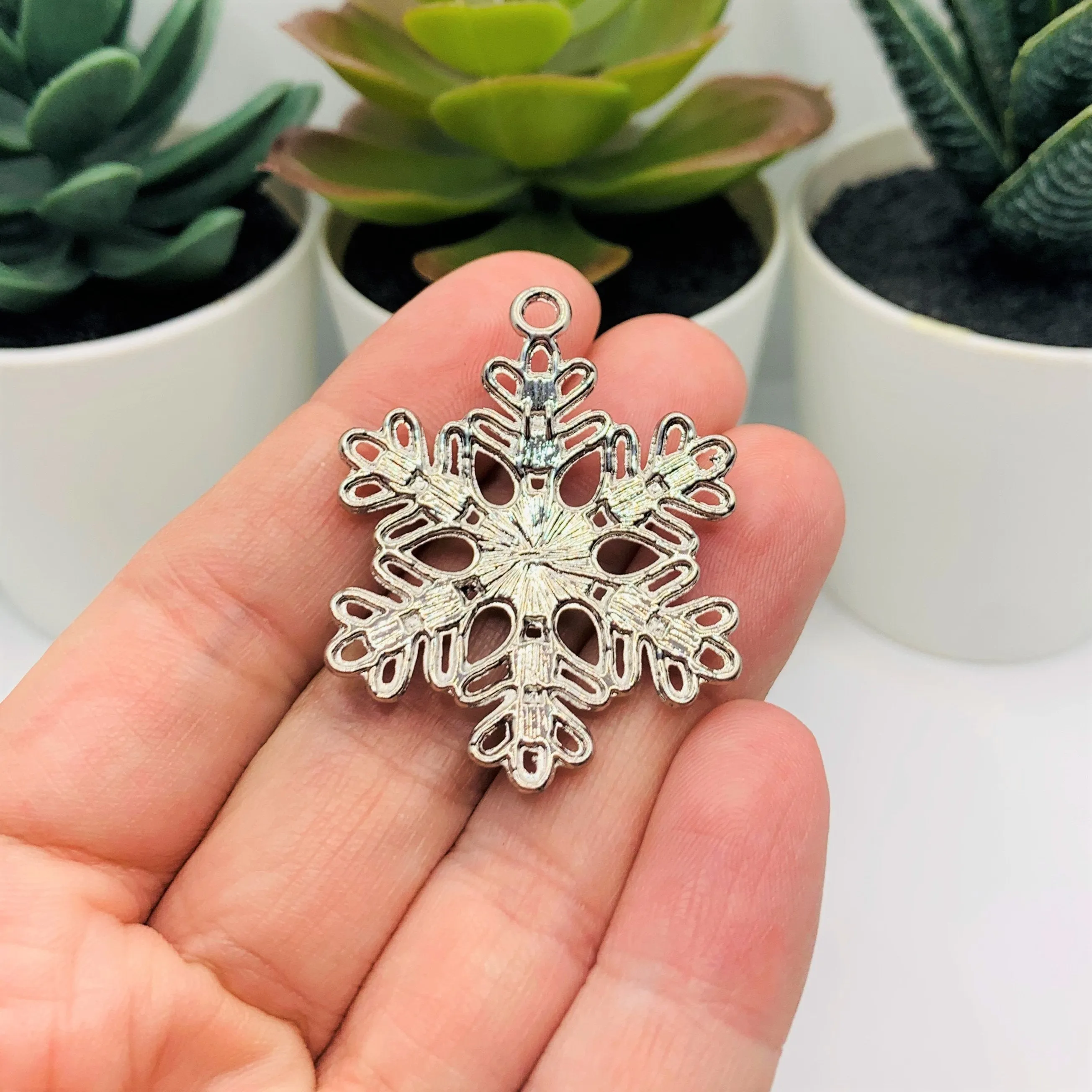 4 or 20 Pieces: Silver and Diamond Rhinestone Snowflake Pendant Charms