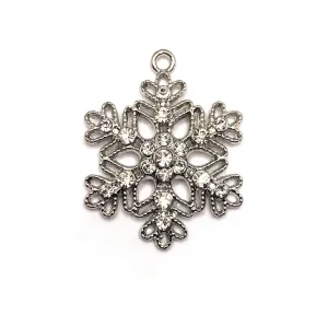 4 or 20 Pieces: Silver and Diamond Rhinestone Snowflake Pendant Charms