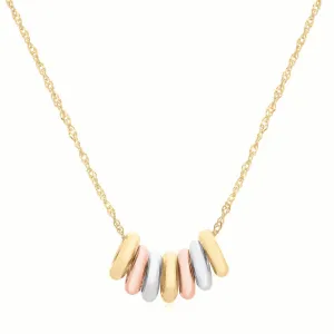 9ct Three Tone Gold Silver Filled 45cm 7 Rings Necklace