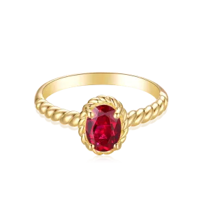 9ct Yellow Gold Oval Cut 7x5mm Created Ruby July Ring