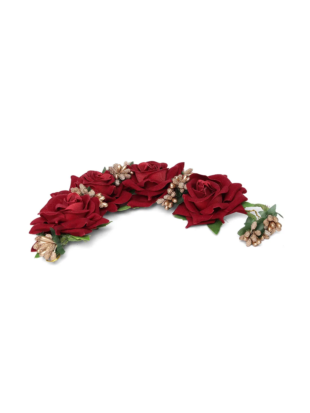 Artificial Red Rose Flower Handcrafted Fabric Gajra/Hair Bun Accessories