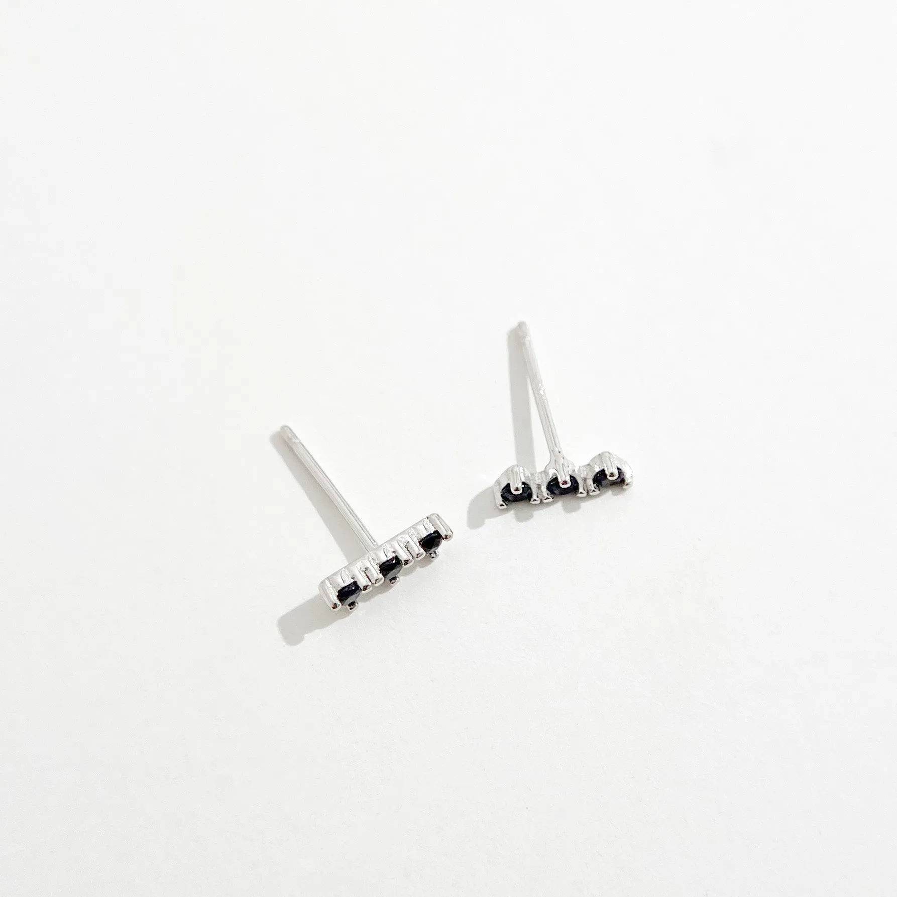 Black Trio Gem Studs in Silver