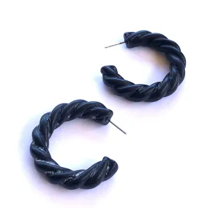 Black Twisted Rope Resin Hoop Earrings