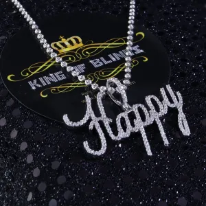 Create Your Own Custom Design in 925 Sterling Silver 2.00inch 'HAPPY' Pendant  Cubic Zirconia