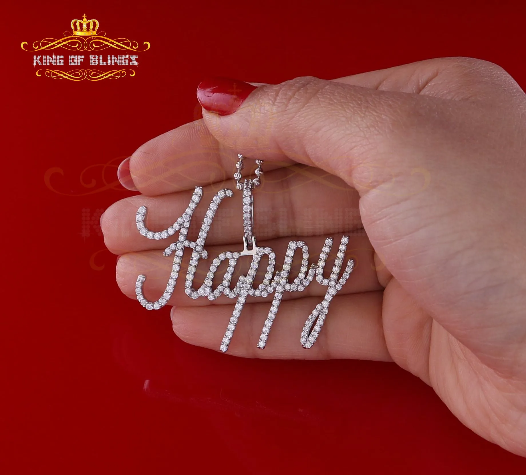 Create Your Own Custom Design in 925 Sterling Silver 2.00inch 'HAPPY' Pendant  Cubic Zirconia