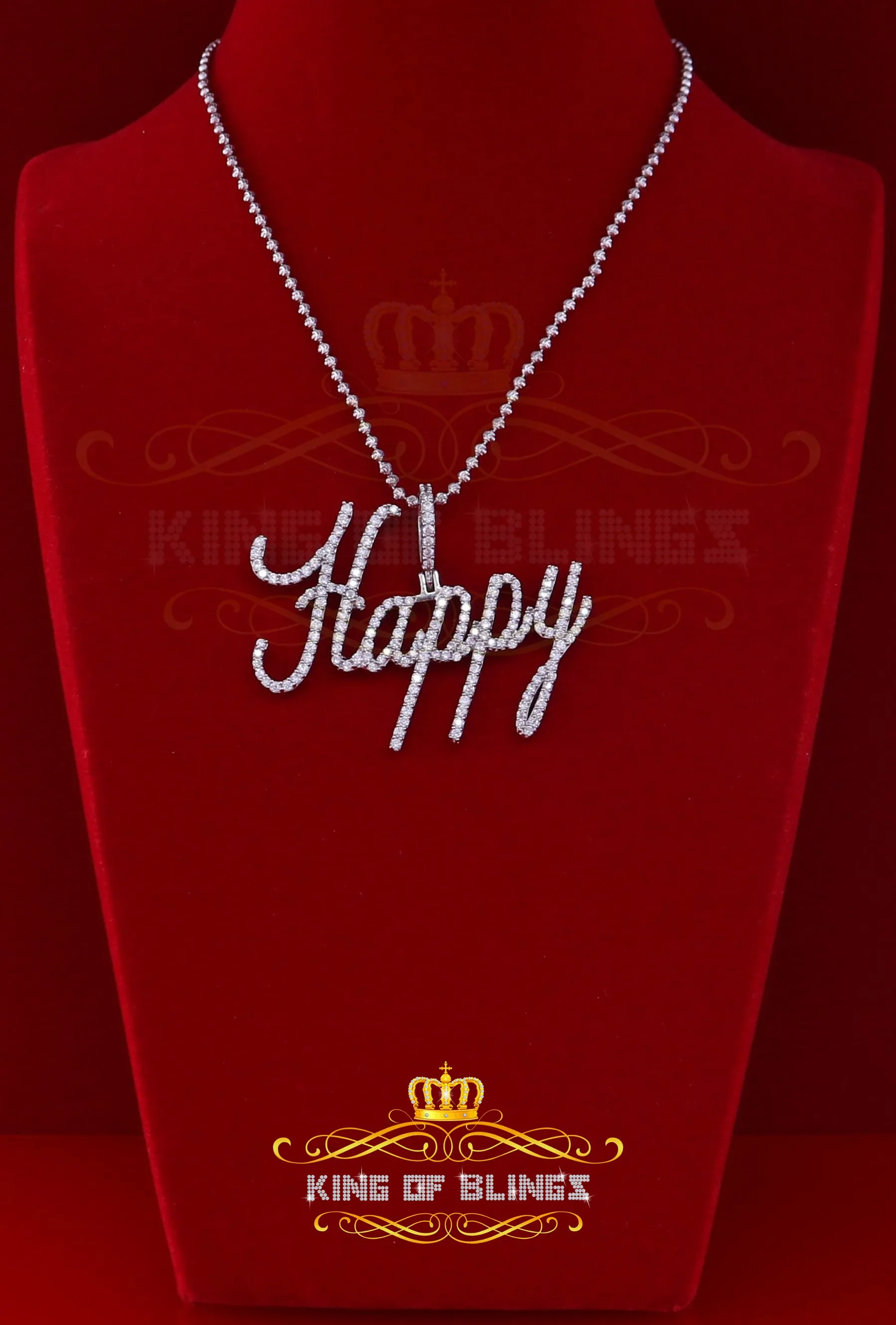 Create Your Own Custom Design in 925 Sterling Silver 2.00inch 'HAPPY' Pendant  Cubic Zirconia