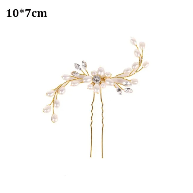 Crystal Pearl Bridal Tiaras Hairbands Hairpins Bridesmaid Diamante Hair Vine Accessories Wedding Jewelry 35cm Headwear