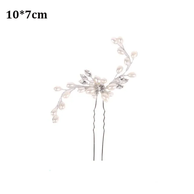 Crystal Pearl Bridal Tiaras Hairbands Hairpins Bridesmaid Diamante Hair Vine Accessories Wedding Jewelry 35cm Headwear