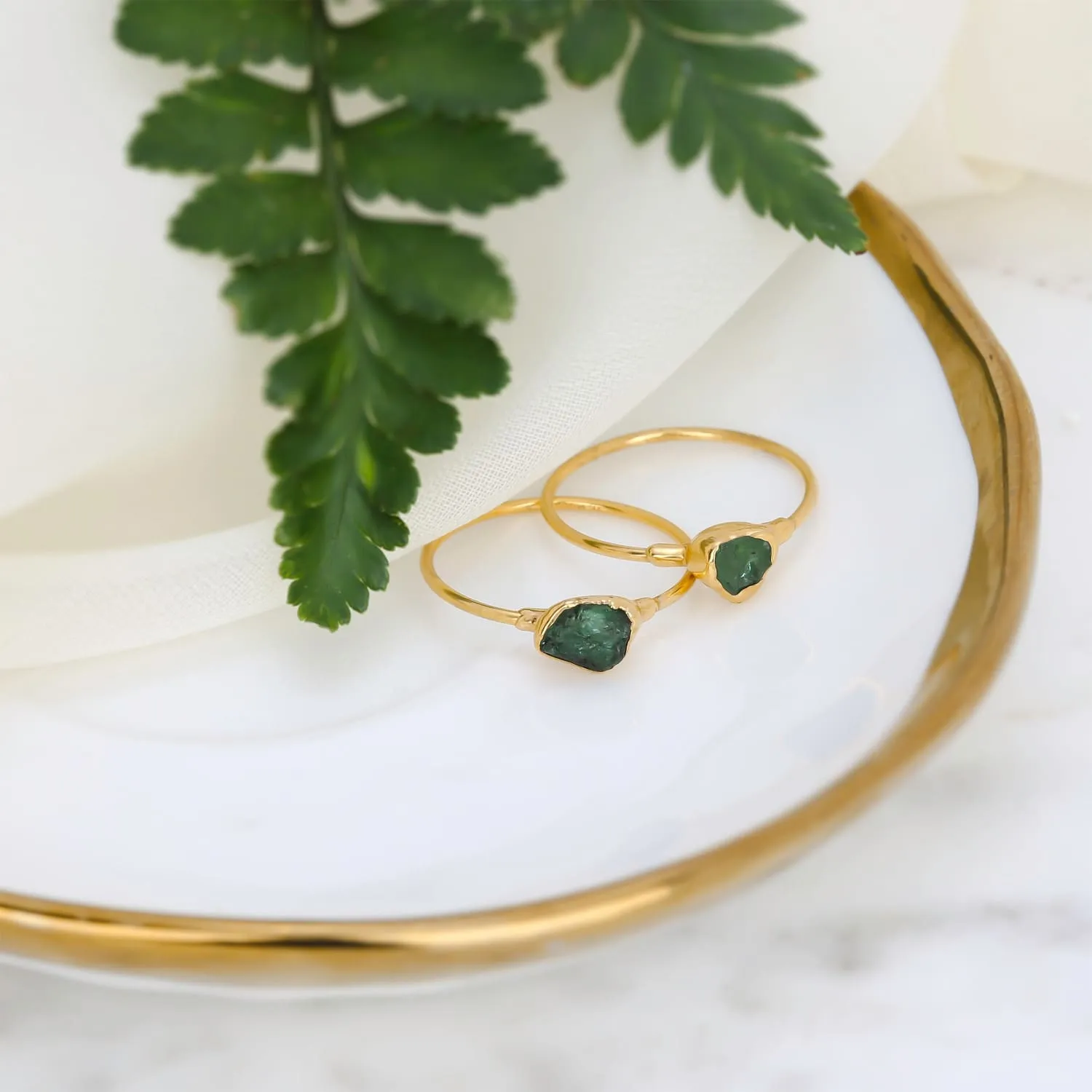 Dainty Raw Emerald Ring in Yellow Gold