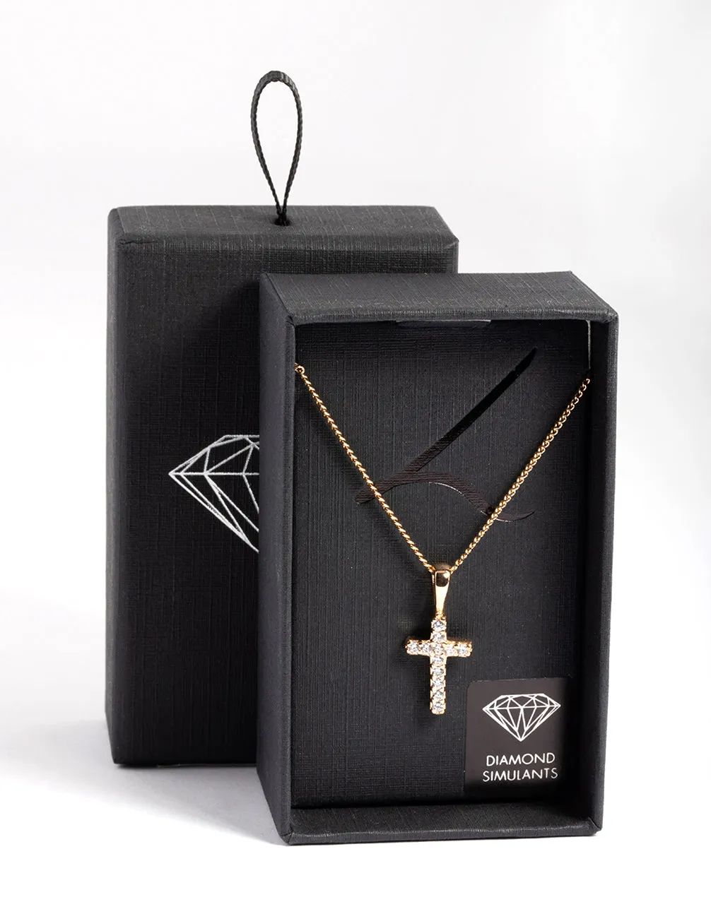 Diamond Simulants Gold Tiny Cross Necklace