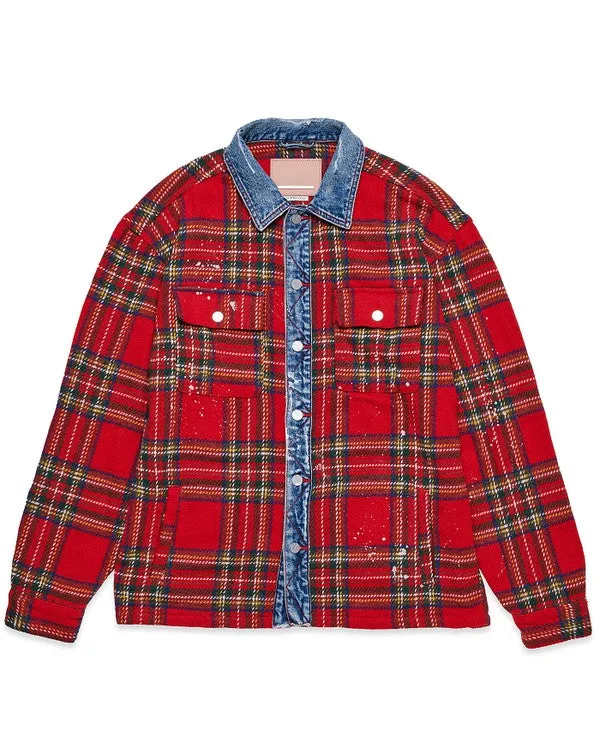 DS UNISEX FLANNEL SHACKET WITH DENIM CONTRAST