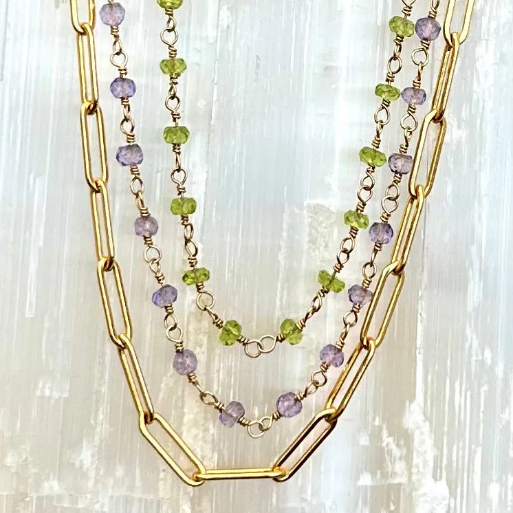 Gemstone Rosary Necklace ~ Translucent Green Peridot