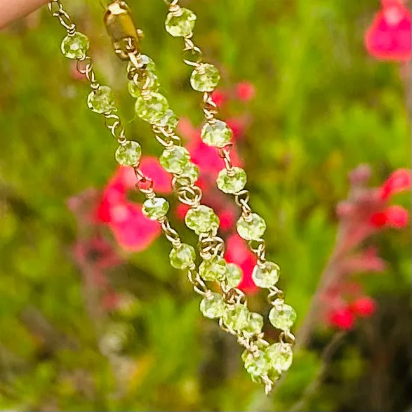 Gemstone Rosary Necklace ~ Translucent Green Peridot