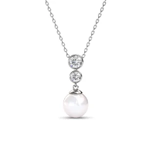 Genevieve Sweet Pearl 18k White Gold Plated Pendant Necklace with Swarovski Crystals