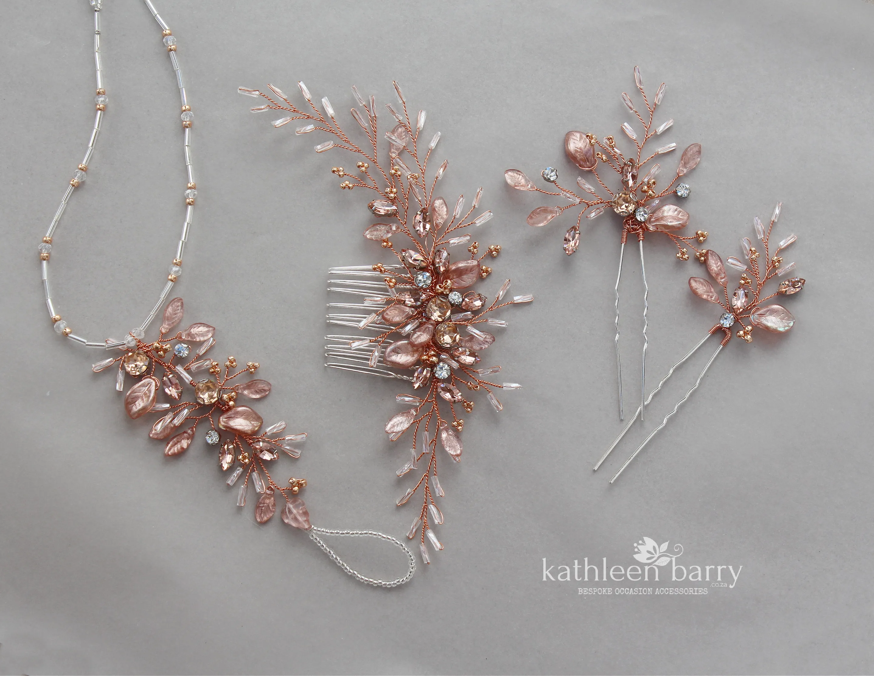 Gillian  Feathered leaf bright copper Rose gold hair pin - available in Rose gold, Gold or Silver