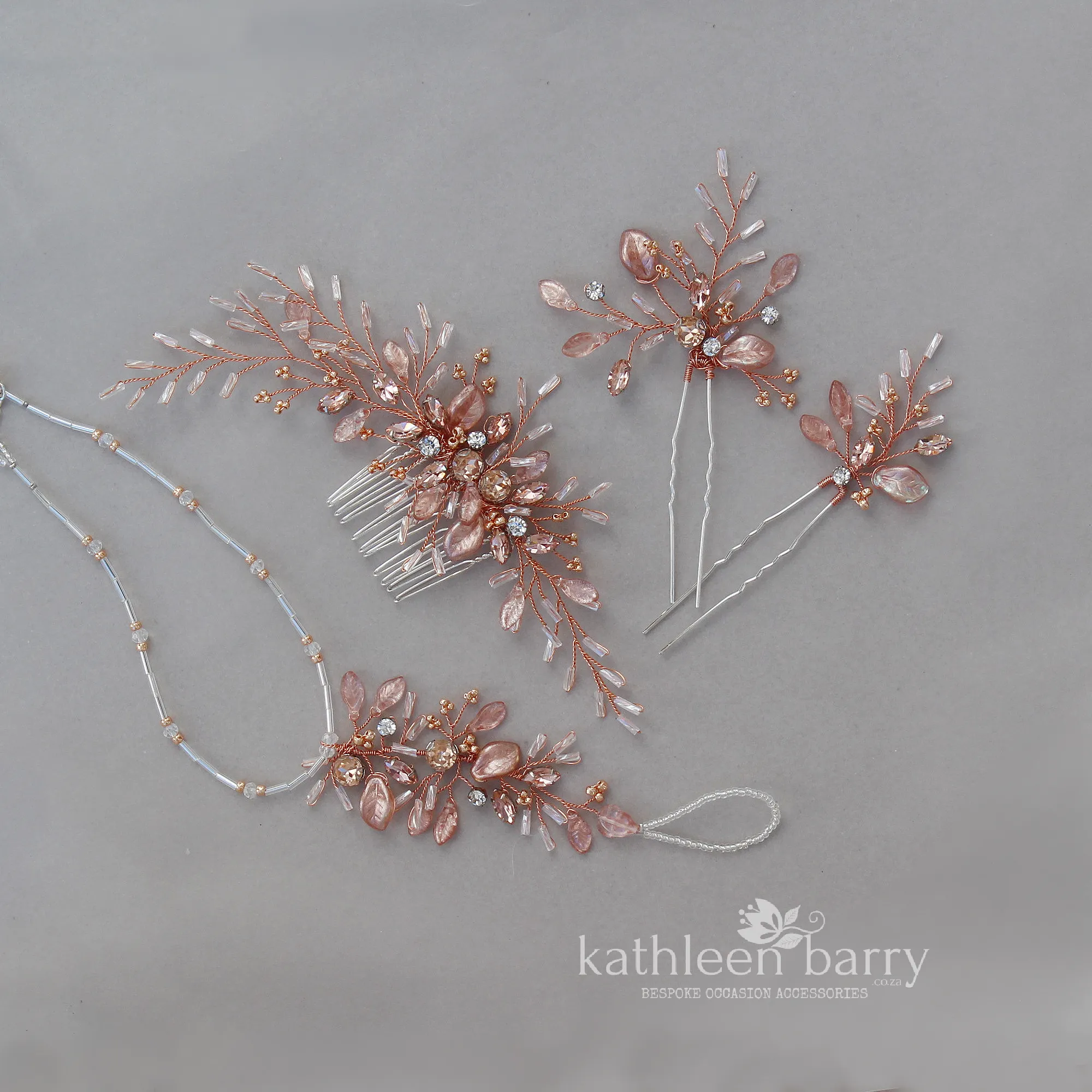 Gillian  Feathered leaf bright copper Rose gold hair pin - available in Rose gold, Gold or Silver