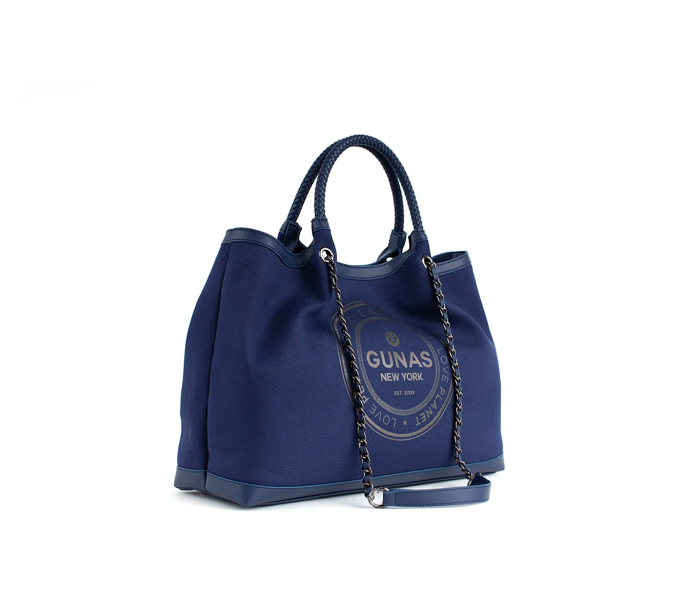 Gunas New York RUTH Dark Blue Vegan Canvas Tote Shoulder Bag