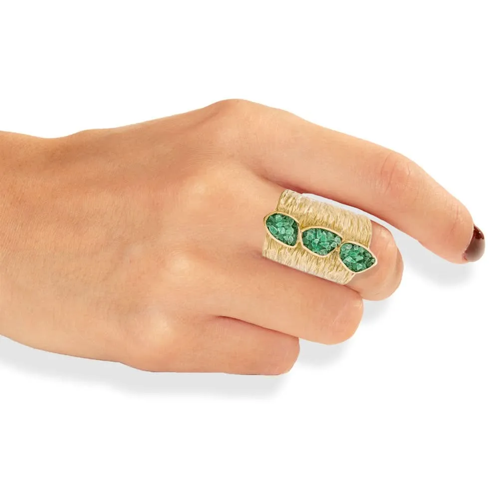 Handmade Gold Plated Ring Diamond Curved With Aqua Crystals