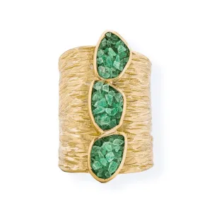 Handmade Gold Plated Ring Diamond Curved With Aqua Crystals