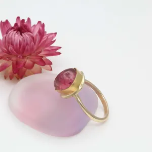 Heart Shaped Pink Tourmaline Cabochon Gold Ring