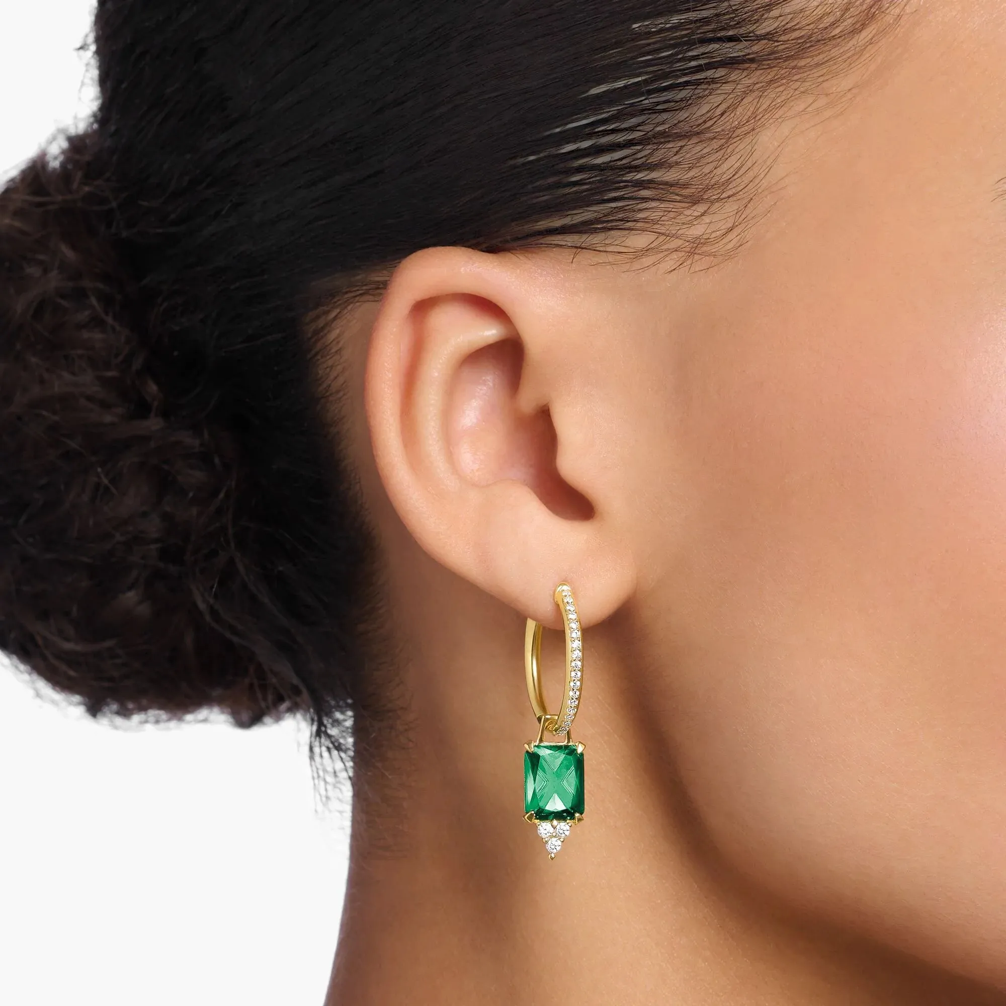 Heritage Green Stone Gold Hoop Earrings