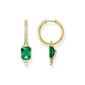 Heritage Green Stone Gold Hoop Earrings