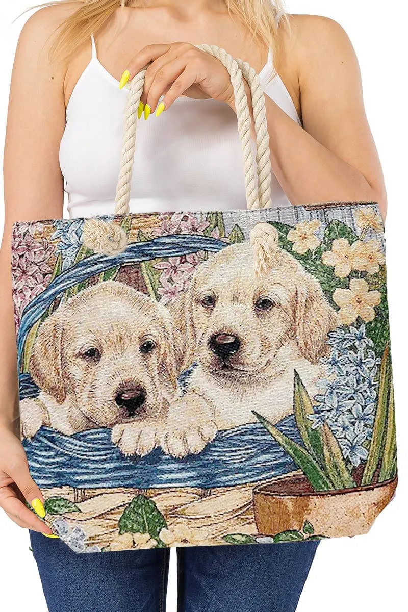 Instant Shipping! Lab Pups Duo Woven Tapestry Tote Bag