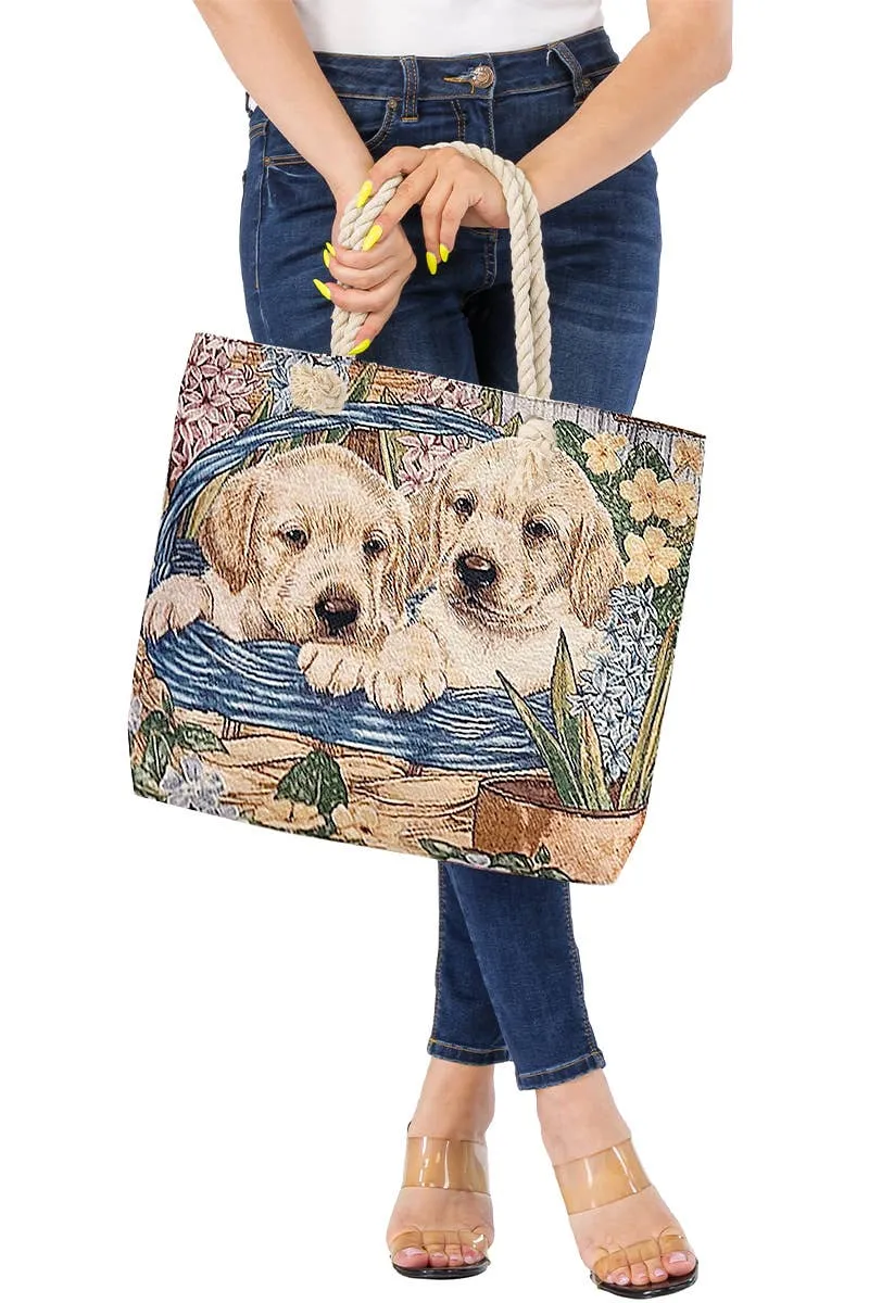 Instant Shipping! Lab Pups Duo Woven Tapestry Tote Bag