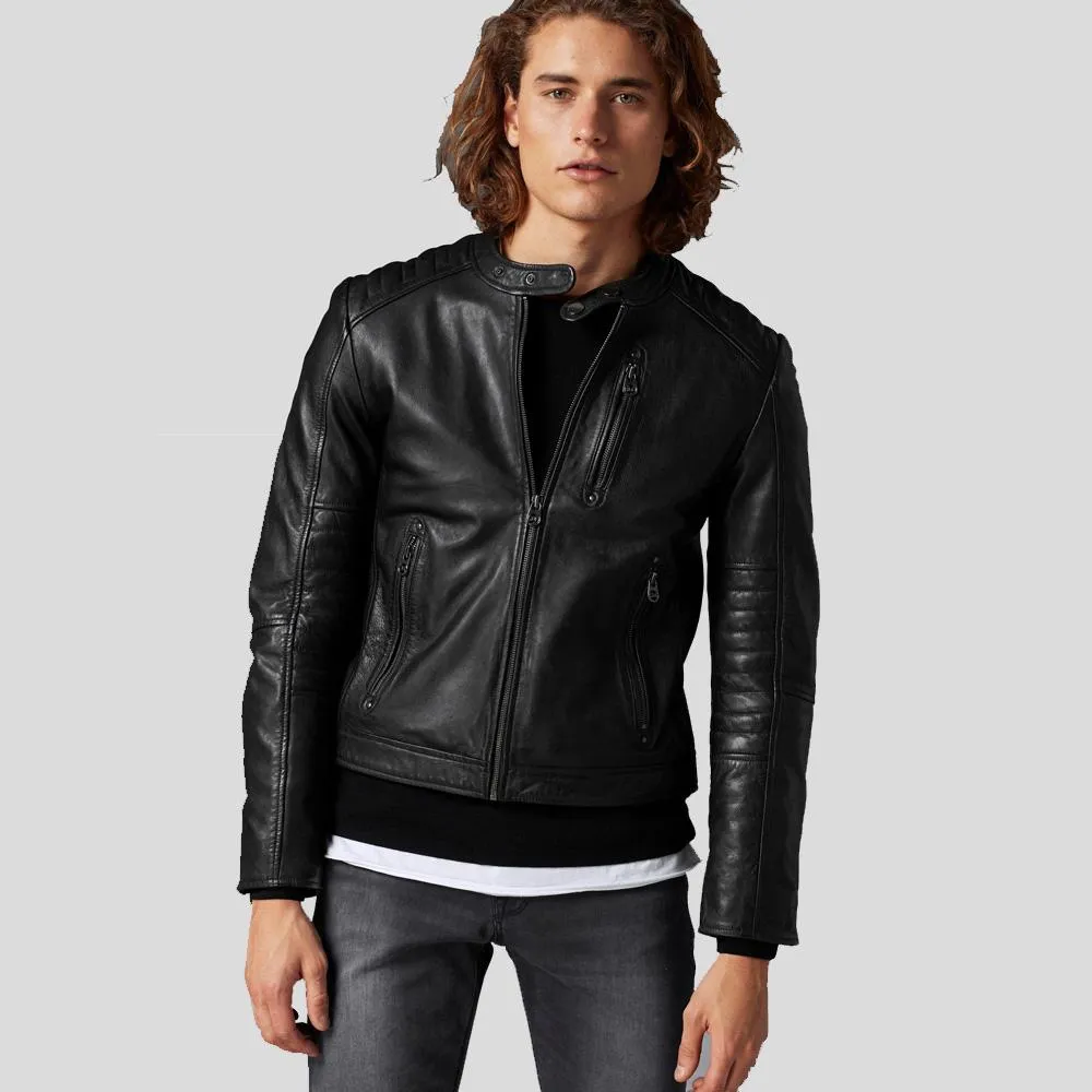 Jake Black Slim Fit Biker Leather Jacket