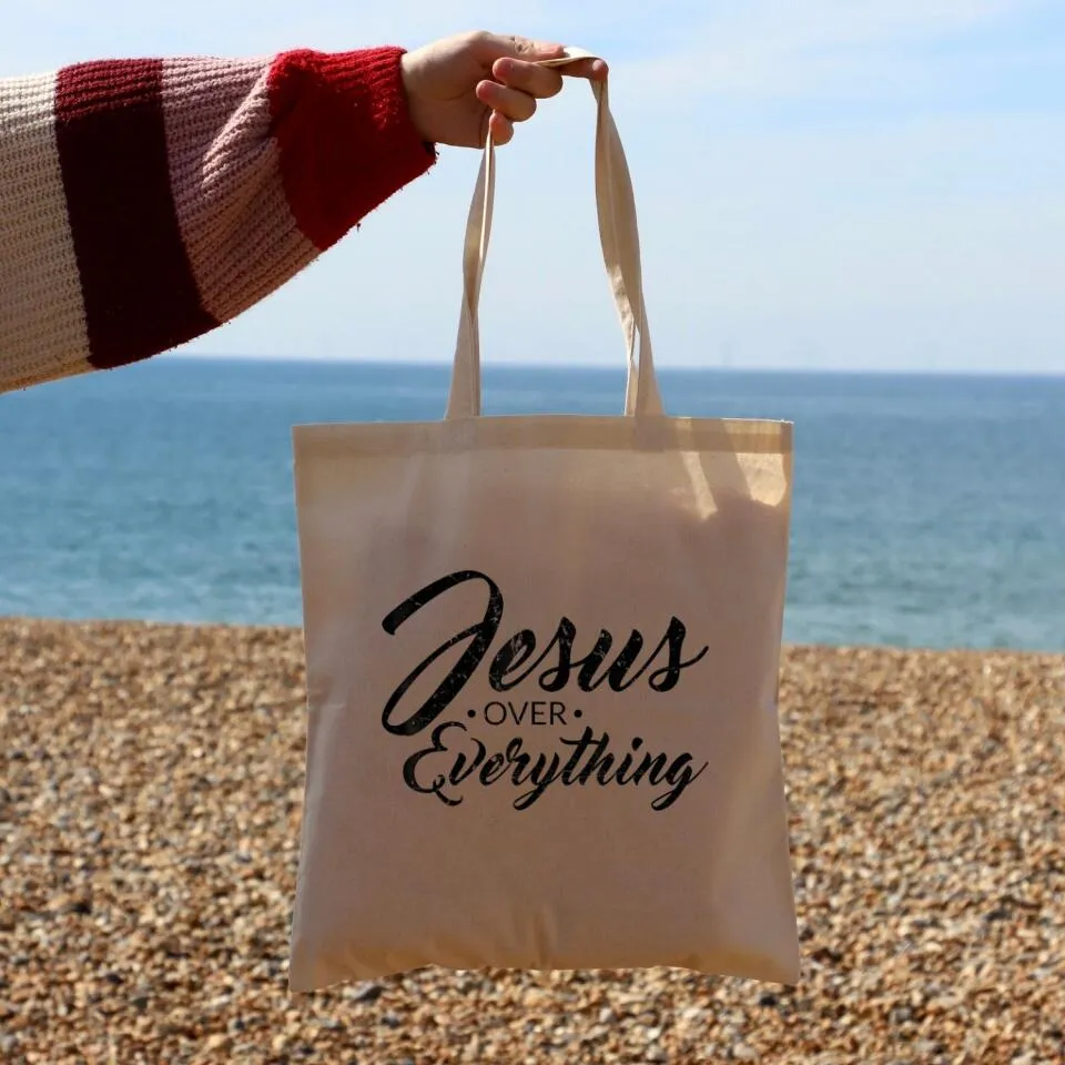 Jesus Over Everything Canvas Tote Bags - Christian Tote Bags - Printed Canvas Tote Bags - Religious Tote Bags - Gift For Christian - Ciaocustom