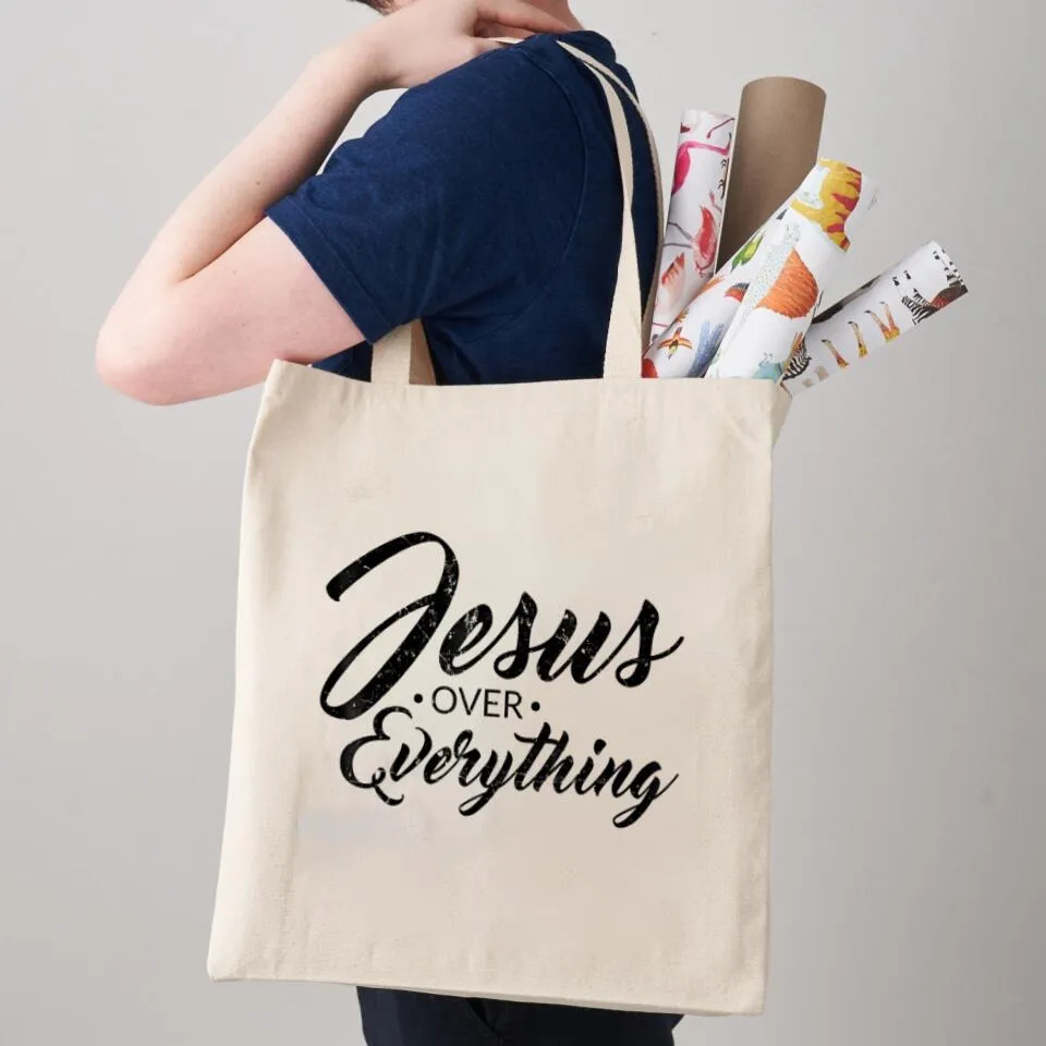 Jesus Over Everything Canvas Tote Bags - Christian Tote Bags - Printed Canvas Tote Bags - Religious Tote Bags - Gift For Christian - Ciaocustom