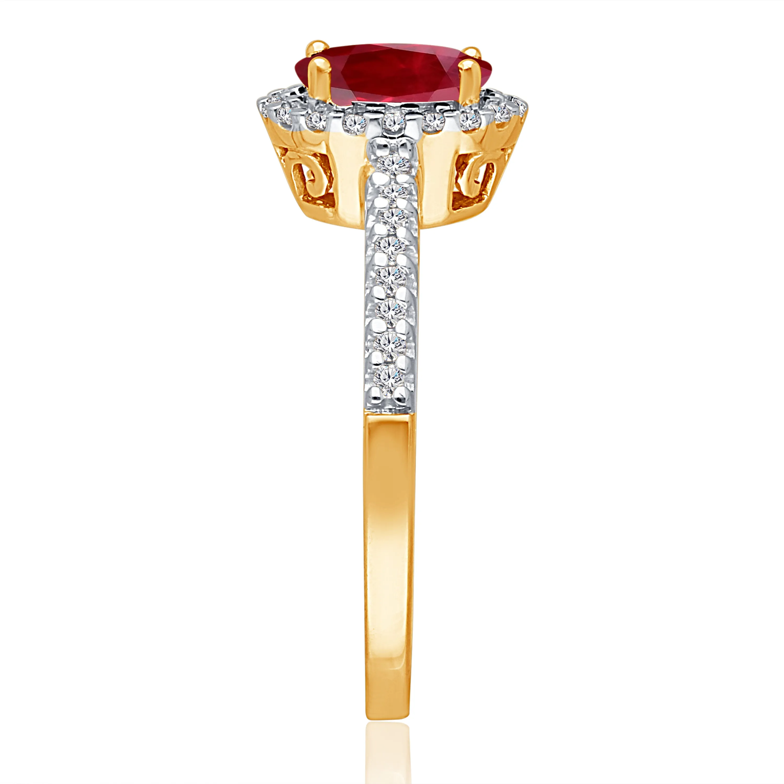 Kallati Heirloom Oval Halo Ruby & Diamond Engagement Ring in 14K Yellow Gold