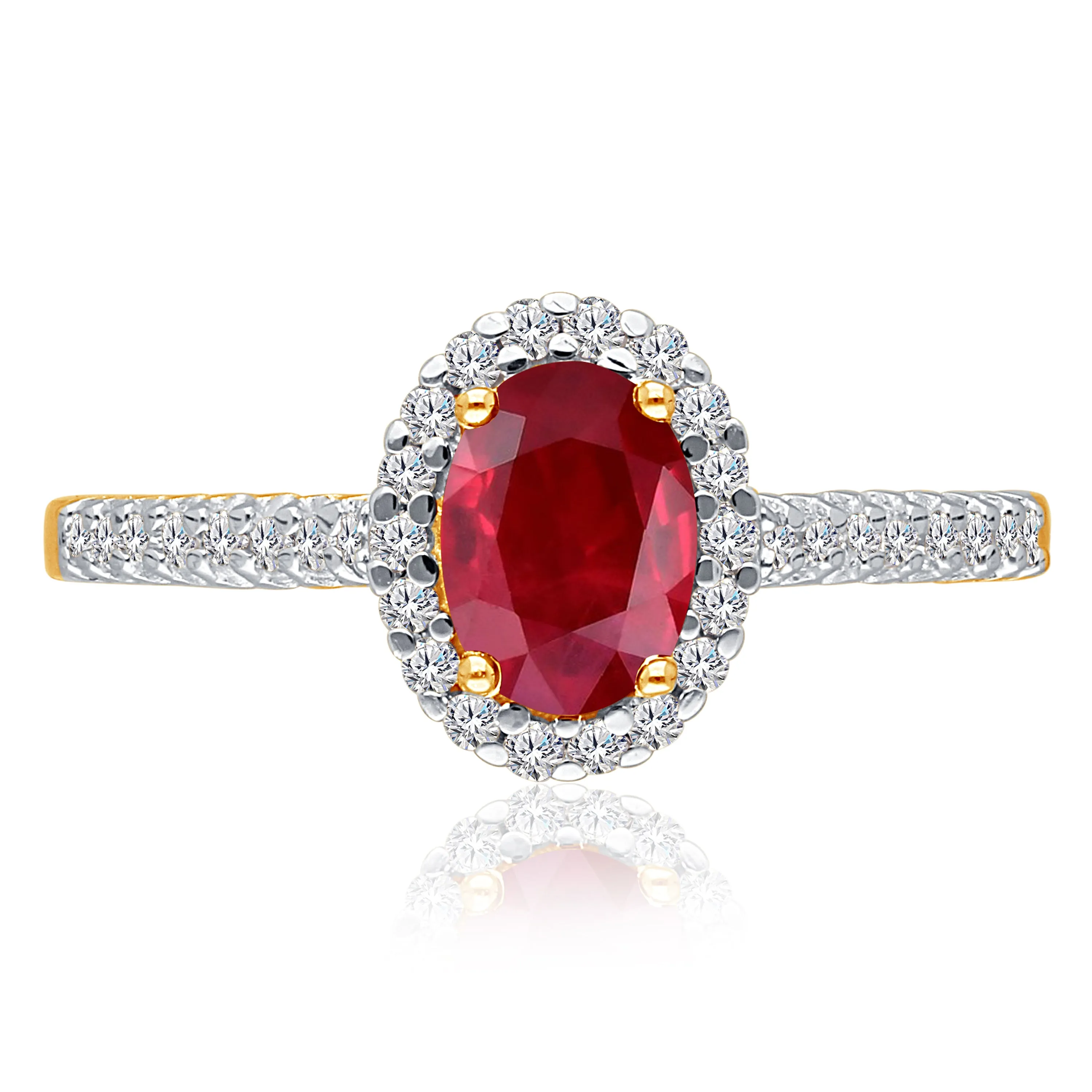 Kallati Heirloom Oval Halo Ruby & Diamond Engagement Ring in 14K Yellow Gold