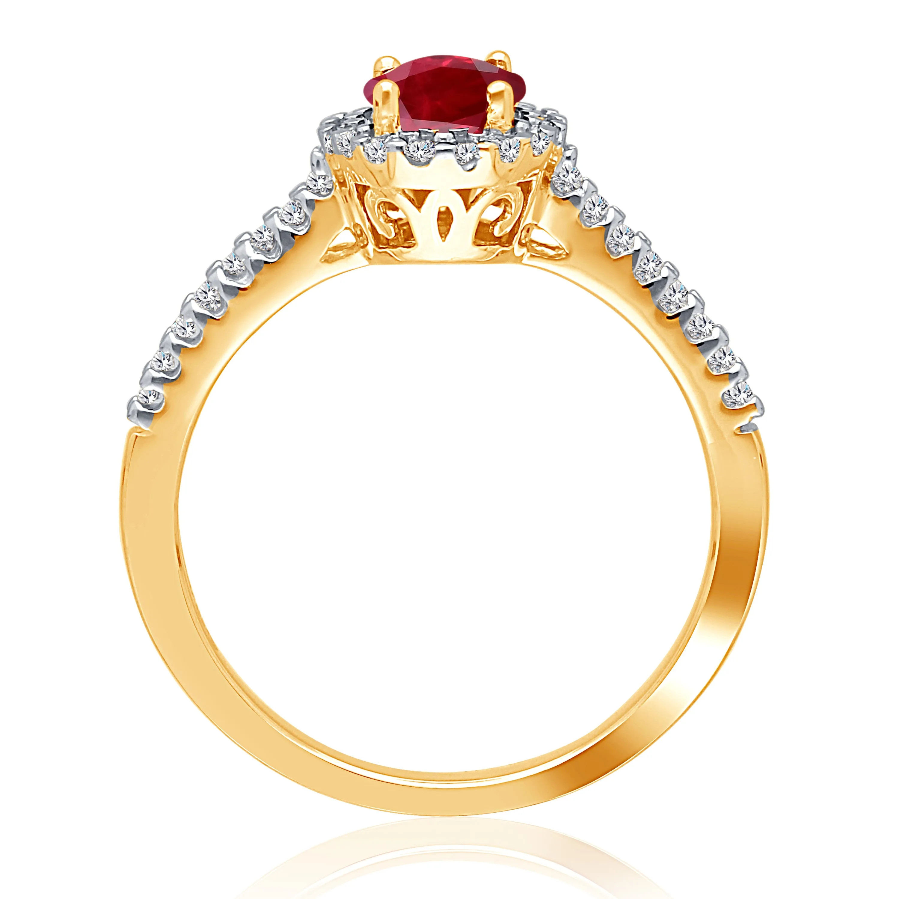 Kallati Heirloom Oval Halo Ruby & Diamond Engagement Ring in 14K Yellow Gold