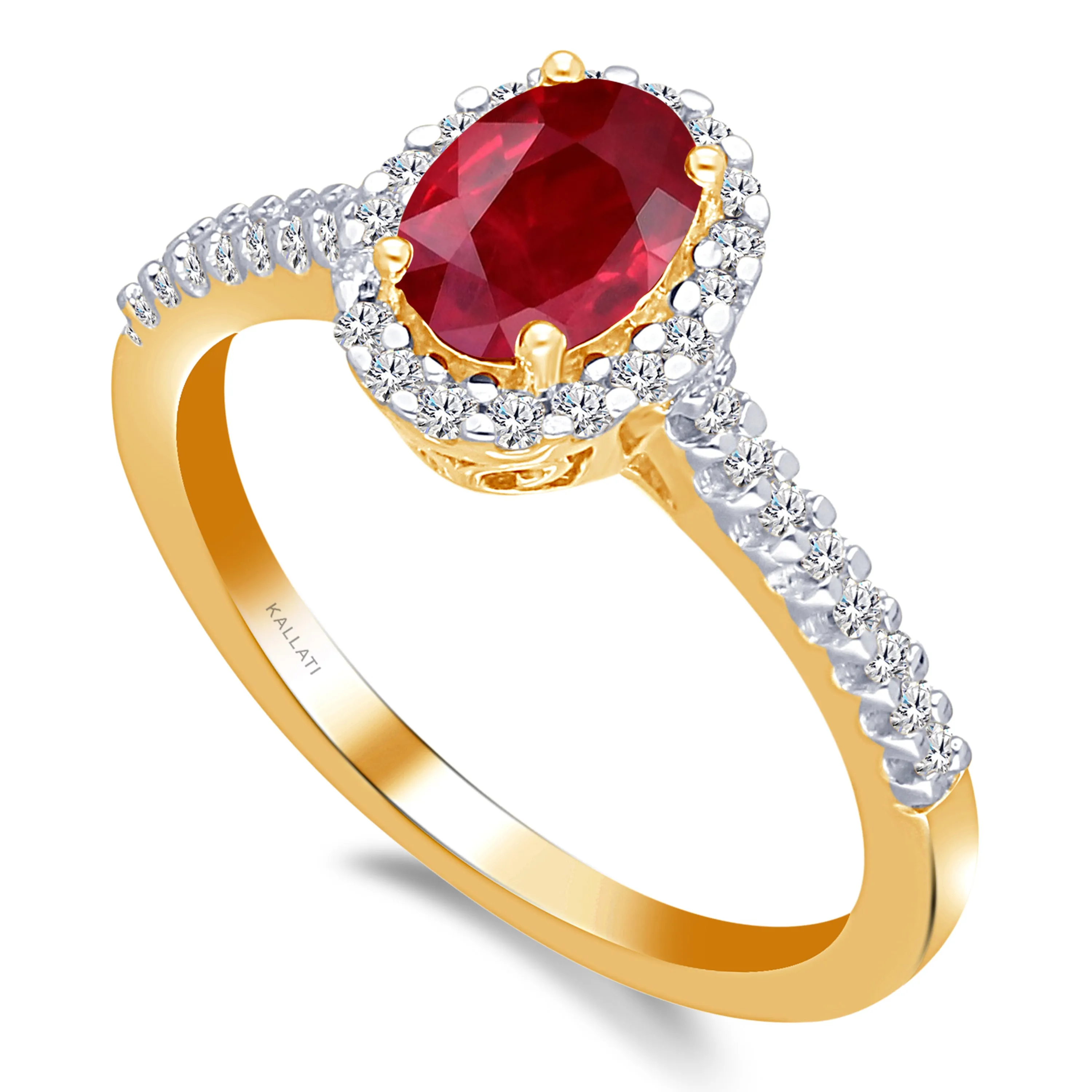 Kallati Heirloom Oval Halo Ruby & Diamond Engagement Ring in 14K Yellow Gold