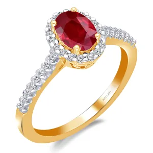 Kallati Heirloom Oval Halo Ruby & Diamond Engagement Ring in 14K Yellow Gold