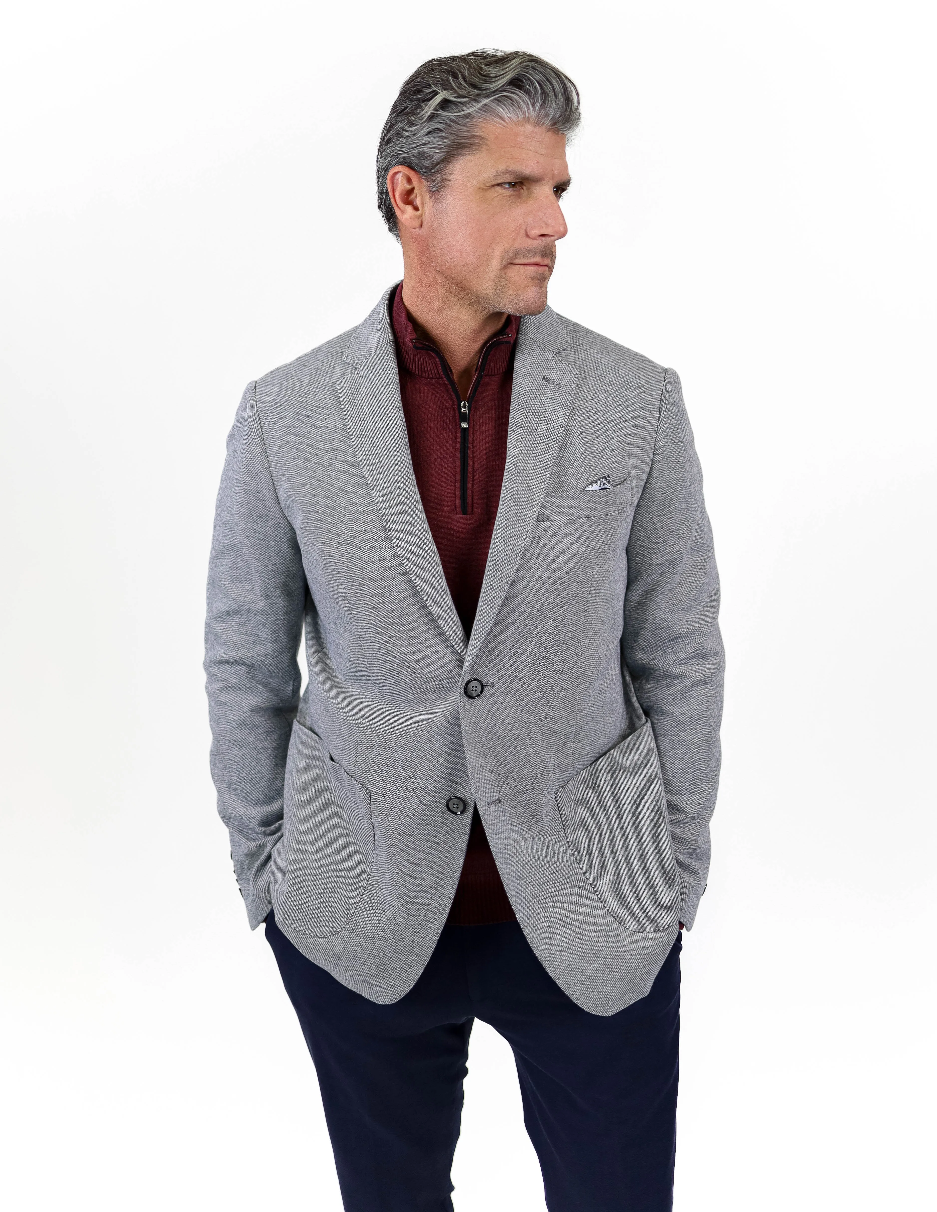 Kennedy Grey Cotton Knit Blazer